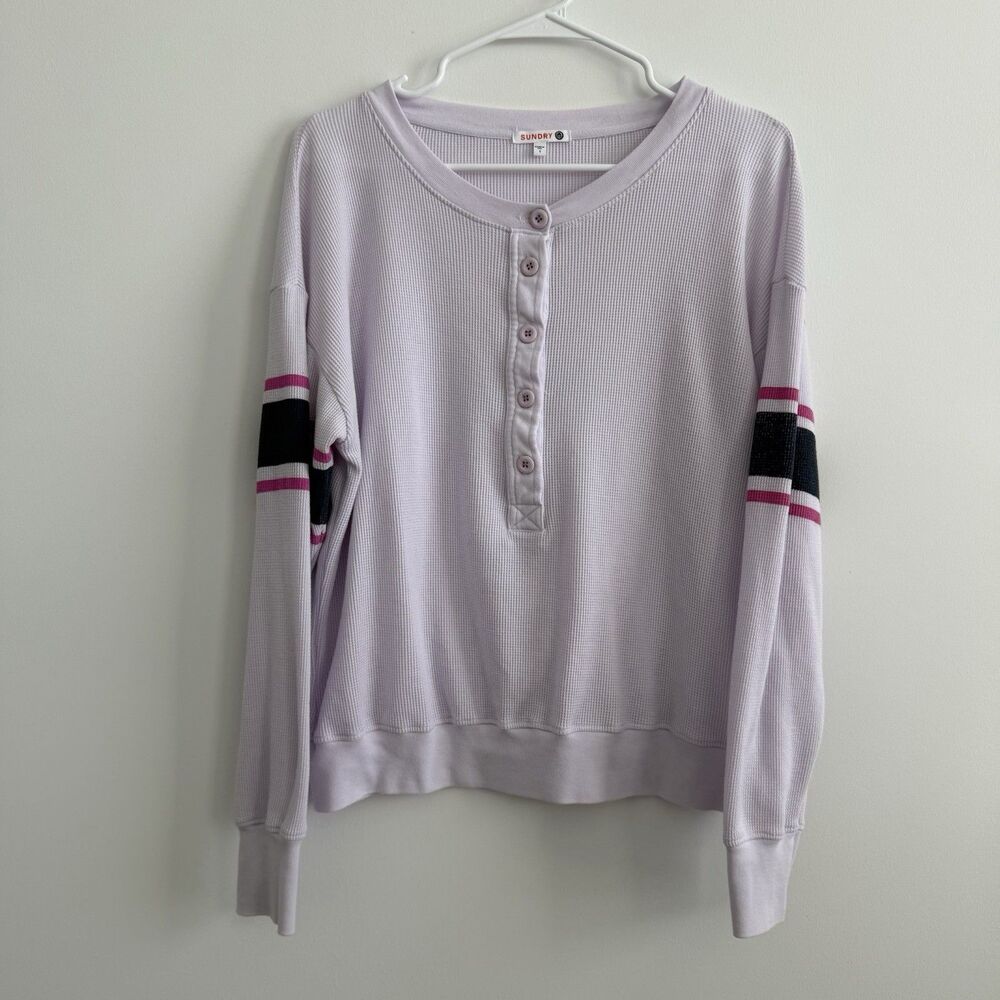 Sundry Waffle Knit Oversized Purple Henley Top Stripe Lounge Basic Comfy Small